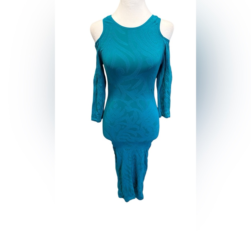 White Hart Cold Shoulder Dress-Deep Lake - Picture 1 of 8
